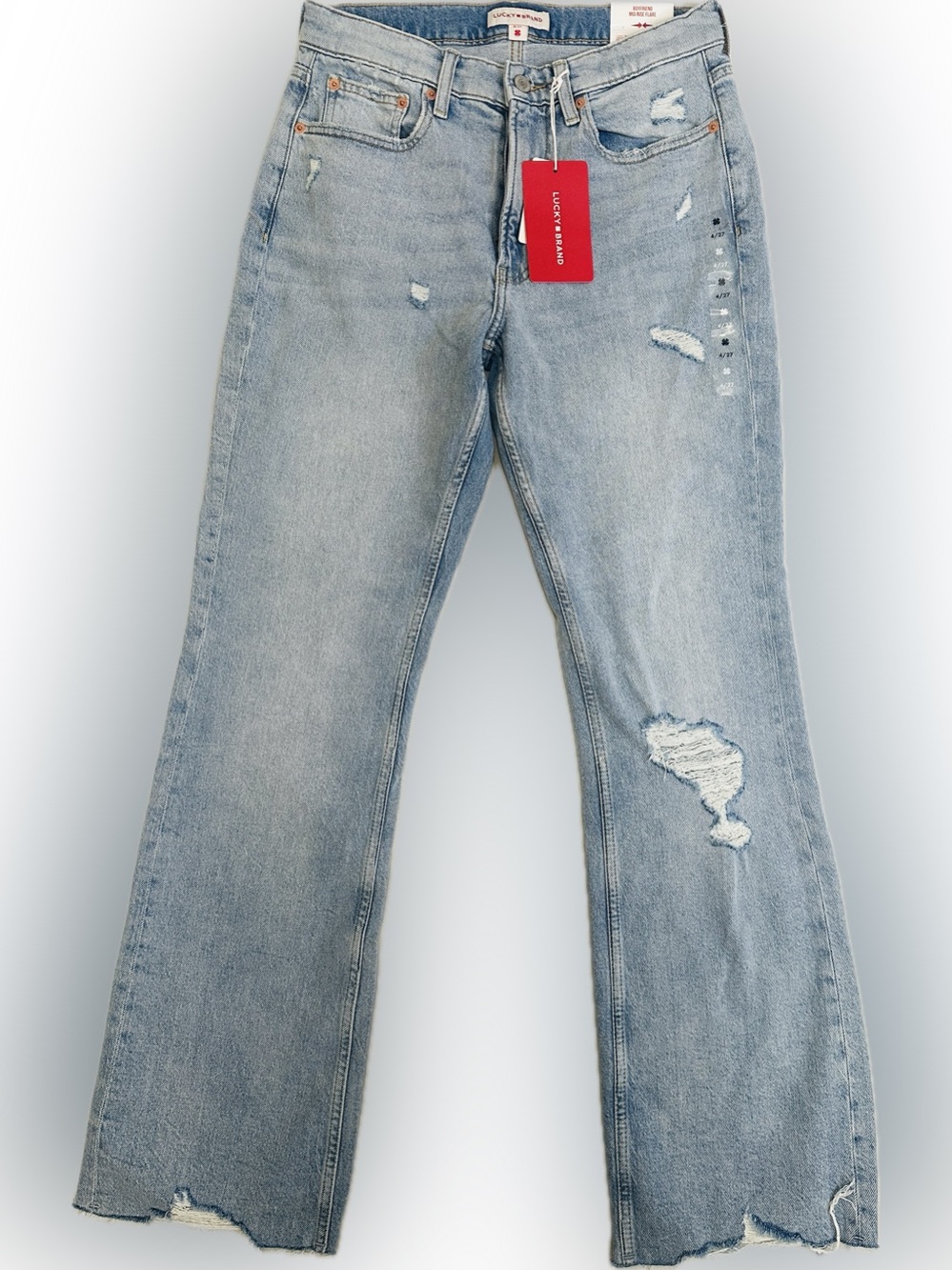 Lucky Brand Women’s 4 Light Blue Distressed Flare Boyfriend Mid Rise Jeans NWT